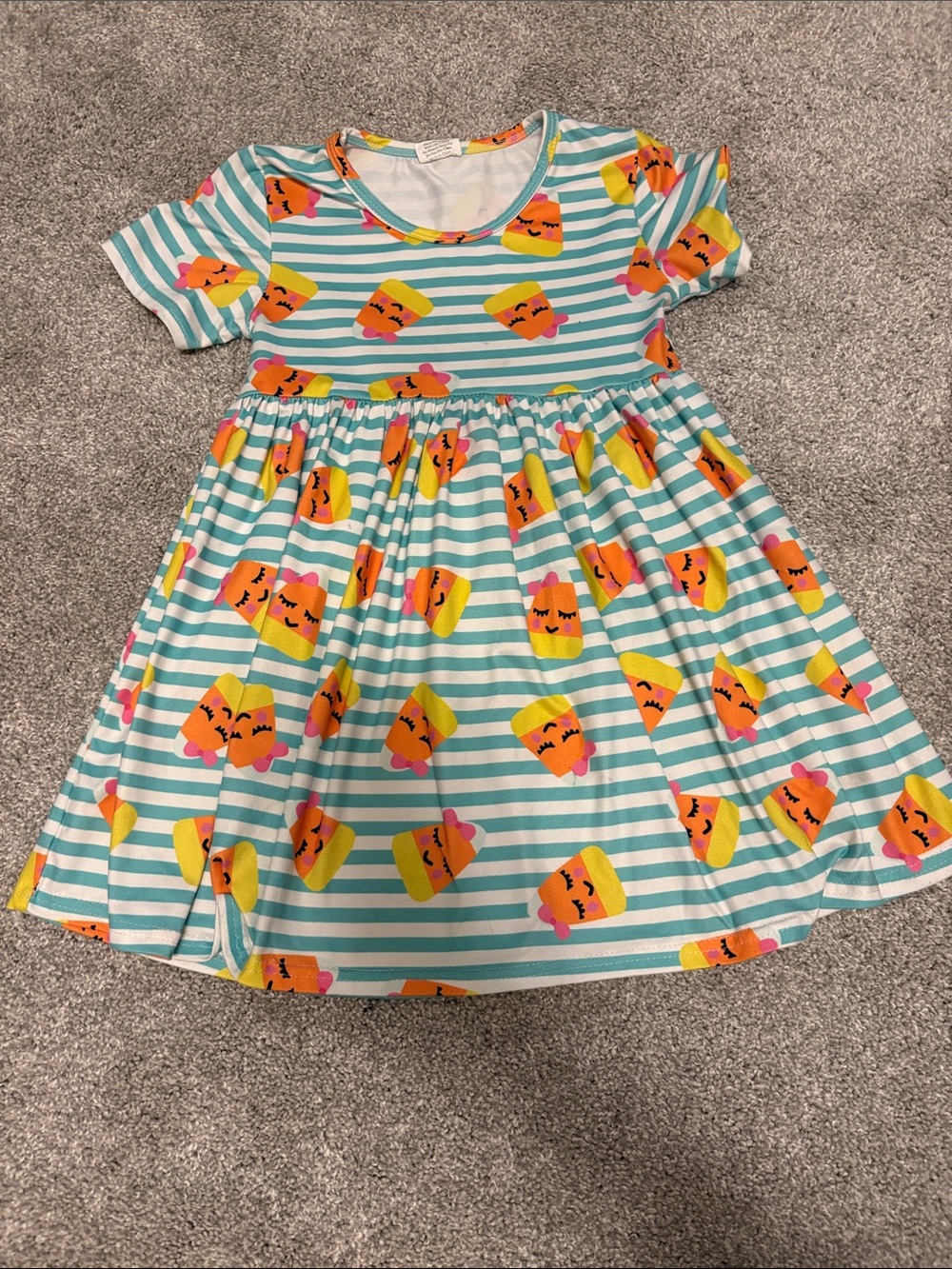 Toddler Girls' Aqua Stripe Candy corn Twirl Dress 3T